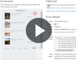 Screenshots can be captured automatically, along with the clicks that lead to the error