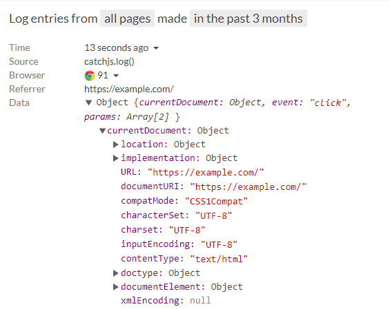 Log any data with catchjs.log().
